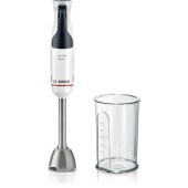 Blender de mana Bosch ErgoMaster MSM4W210, 600 W, cutit 4 lame si functie antisplash, cuplaj ceramic, picior mixare inoxidabil, pahar de masurare (Alb/Negru)