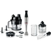 Blender de mana Bosch MSM6M8X1, 1200 W, tija de inox, mecanism click, cuplaj ceramic, buton ergonomic pt selectarea vitezelor (Negru/Argintiu)