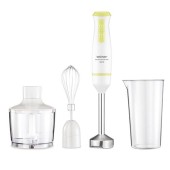 Blender de mana Zelmer ZHB4562L Pulsar Deluxe Max, 800 W, 2 lame inox, Picior inox, Recipient 800 ml, Tocator 450 ml, Tel, Design ergonomic (Alb/Galben)