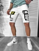 Blugi barbati scurti conici albi  cu stikere  4061 H6-5