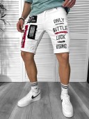 Blugi barbati scurti conici albi  cu stikere  4062 H3-3