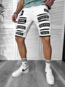 Blugi barbati scurti conici albi  cu stikere  4064