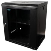 Cabinet 19″ Spacer 12U 500x400mm fixare pe perete flatpack (dezasamblat) black usa sticla cu blocare panouri detasabile