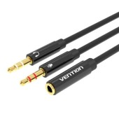 Cablu audio 2x 3,5 mm mascul la 4 poli mama 3,5 mm 0,3 m Vention BBTBY (Negru)