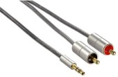 Cablu Audio Hama Aluline 80865, Jack 3.5 mm - 2 x RCA, 2 m (Argintiu)