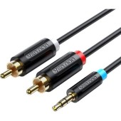 Cablu audio Vention, Jack 3.5mm (T) la 2 x RCA (T), 1m, conectori auriti, PVC (Negru)