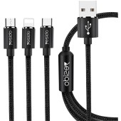 Cablu de Date 3in1 USB la Lightning, Type-C, Micro USB 60W, 3A, 1.2m - Yesido (CA60) - Black