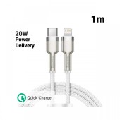 Cablu Type-C la Lightning Baseus Cafule Series Metal PD 20W White (1m, impletitura nylon)