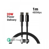 Cablu Type-C la Lightning Baseus Tungsten Gold Fast Charging PD 20W Black (1m, impletitura nylon)
