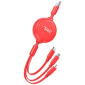 Cablu USB-A la Type-C, Lightning, Micro-USB, 2A, 1m - Hoco Double-Pull (X75) - Red