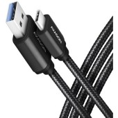 Cablu USB-C la USB-A, 1.5m, USB 3.2 Gen 1, 3A, impletit, negru