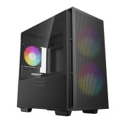 Carcasa DeepCool „CH360”, Mini Tower, ATX, fara sursa, 3 ventilatoare incluse, USB 3.2 gen 1 x 1, USB 2.0 x 2, audio, PSU shroud, 4 sloturi expansiune, iluminare ARGB (Negru)