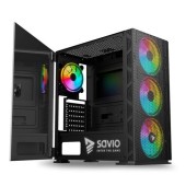 Carcasa Gaming, SAVIO Raptor X1, Mesh / Tempered Glass, ARGB, Mid-Tower, fara sursa, ATX (Negru)