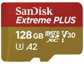 Card de memorie SanDisk Extreme Plus SDSQXBD-128G-GN6MA, MicroSDXC, 128 GB, UHS-I U3, Clasa 10, V30 + Adaptor SD