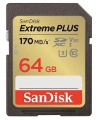 Card de memorie SanDisk Extreme PLUS SDXC, 64GB, UHS-I U3, Clasa 10, V30