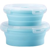 Caserole rotunde 2 buc set, pliabile eMazing din silicon rezistent la temperaturi înalte, capacitate 500 și 800 ml, culoare albastră, potrivite pentru cuptorul cu microunde.