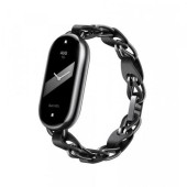 Curea pentru Xiaomi Mi Band 8, Piele + Otel inoxidabil (Negru)