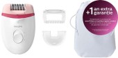 Epilator Philips Satinelle BRE255/00, 2 viteze, Opti-light, cap de epilare lavabil, 3 accesorii, Alb