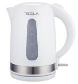 Fierbator electric Tesla KT200WX, 2200W, 1.7L, Incalzitor ascuns, Strix Control, Indicator luminos (Alb/Inox)