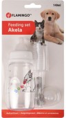 FLAMINGO Set Akela biberon cu tetină şi perie pentru spălare, pentru câini 140ml