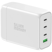 GaN 130W 3xUSB-C PD USB-A QC 3.0 cu cablu de alimentare detașabil - alb