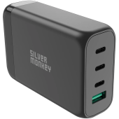 GaN 130W 3xUSB-C PD USB-A QC 3.0 cu cablu de alimentare detașabil - negru