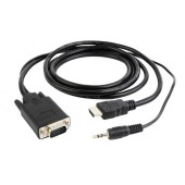 HDMI Male - VGA Male + Jack 3.5mm Male, 1.8m, negru