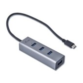 Hub USB i-TecC31HUBMETAL403, USB-C, 4 Porturi USB 3.0 (Gri)