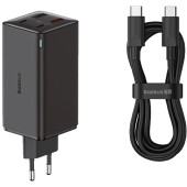 Incarcator 2x USB, 2x Type-C, 100W + Cablu Type-C, 100W, 20V, 5A, 1m - Baseus GaN6 Pro (P10162705112-00) - Black