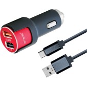 Incarcator auto Lemontti LIAQ3TCNR3A, Qualcomm 3.0, USB Type-C, Negru-Rosu