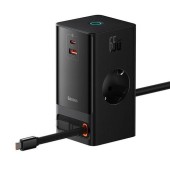 Incarcator Retea Baseus Power Combo, tip prelungitor, USB/USB-C, 2 prize, 65W, Lungime cablu 1.5m (Negru)