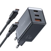 Incarcator Retea Mcdodo GaN5 Mini Pro Fast Charger 67W, Dual Port 2xType-C+ 1xUSB-A, cablu Type-C (Negru)