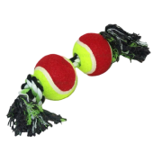 Jucarie caini aport funie innodata cu doua mingi tenisi 32cm
