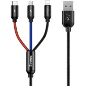 Kabel USB Baseus 3w1 USB-C / Lightning / Micro 3,5A 0,3m (czarny)