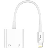 Kabel VFAN L10 Lightning do Lightning + mini jack 3.5mm AUX, 10cm (biały)