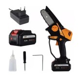 Kit Complet Mini Fierastrau Electric iHunt Strong Chainsaw, 400 W, 21 V, 7000 rpm (Negru/Galben)