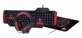 Kit Gaming Gembird Ultimate 4-in-1, Tastatura, Mouse, 2400 DPI, Mouse Pad 300 x 250mm, Casti Stereo cu microfon 40mm (Negru/Rosu)