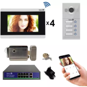 Kit Interfon Video 4 familii wireless WiFi IP65 1.3MP 7 inch Color 3in1 POE RJ45 Mentor SYKT031