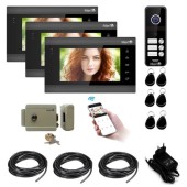 Kit VideoInterfon Smart Mentor SYKT006 WiFi 3xMonitor Interfon Yala acces 3 locatii 7" HD 2MP 6cCard Acces MicroSD InfraRed Senzor de miscare