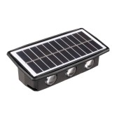 Lampa solara LED bidirectionala dreptunghiulara pentru perete eMazing, 20.5x10 cm, 6 LED-uri, 5.5V, ABS, 500mAh, rezistent la apa IP65, alb cald