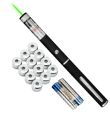 Laser Pointer Verde cu 12 Capete Interschimbabile si 2 Baterii Incluse - Tip Pix