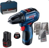 Masina de gaurit si insurubat BOSCH GSR 12V-30, 2 acumulatori Li-Ion, 2Ah, 30Nm, brushless + Geanta textil