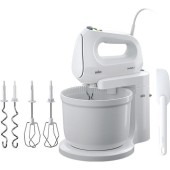 Mixer cu bol Braun HM1070WH, 400 W, 4 viteze, 3L, 2 palete, 2 carlige pentru aluat, spatula (Alb)