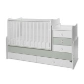 Mobilier transformabil Lorelli Maxi Plus White Milky Green, patut balansoar, birou, comoda, cu muchii rotunjite, 167x72x105 cm