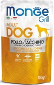 MONGE Grill Plic hrană umedă pentru câini, cu Pui şi Curcan 100g