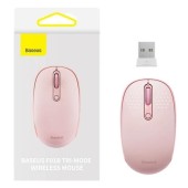 Mouse Wireless Baseus F01B Tri-Mode, 1600 DPI, Bluetooth / Wi-Fi (Roz)