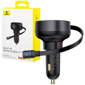 Încărcător de mașină Enjoyment Pro cu cablu Lightning + USB-C, 55W (negru)