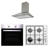 Pachet Cuptor incorporabil electric Studio Casa Milano FE606 X, 6 Functii, 61 L + Plita gaz Studio Casa PG 60, 4 arzatoare + Hota decorativa Studio Casa New Milano Inox, 300 mc/h (Negru/Gri)