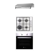 Pachet incorporabil Studio Casa Extra Milano, Cuptor electric multifunctional, Plita 4 arzatoare gaz, Wok, Hota clasica inox, Clasa A, Ventilator, 65 l (Inox)