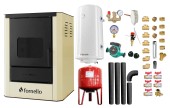 Pachet Termosemineu pe lemne, brichete si carbune Fornello Rimini Ivory 18 kW, Boiler Termoelectric, Vas Expansune, Pompa, Kit Evacuare si Fitinguri Montaj